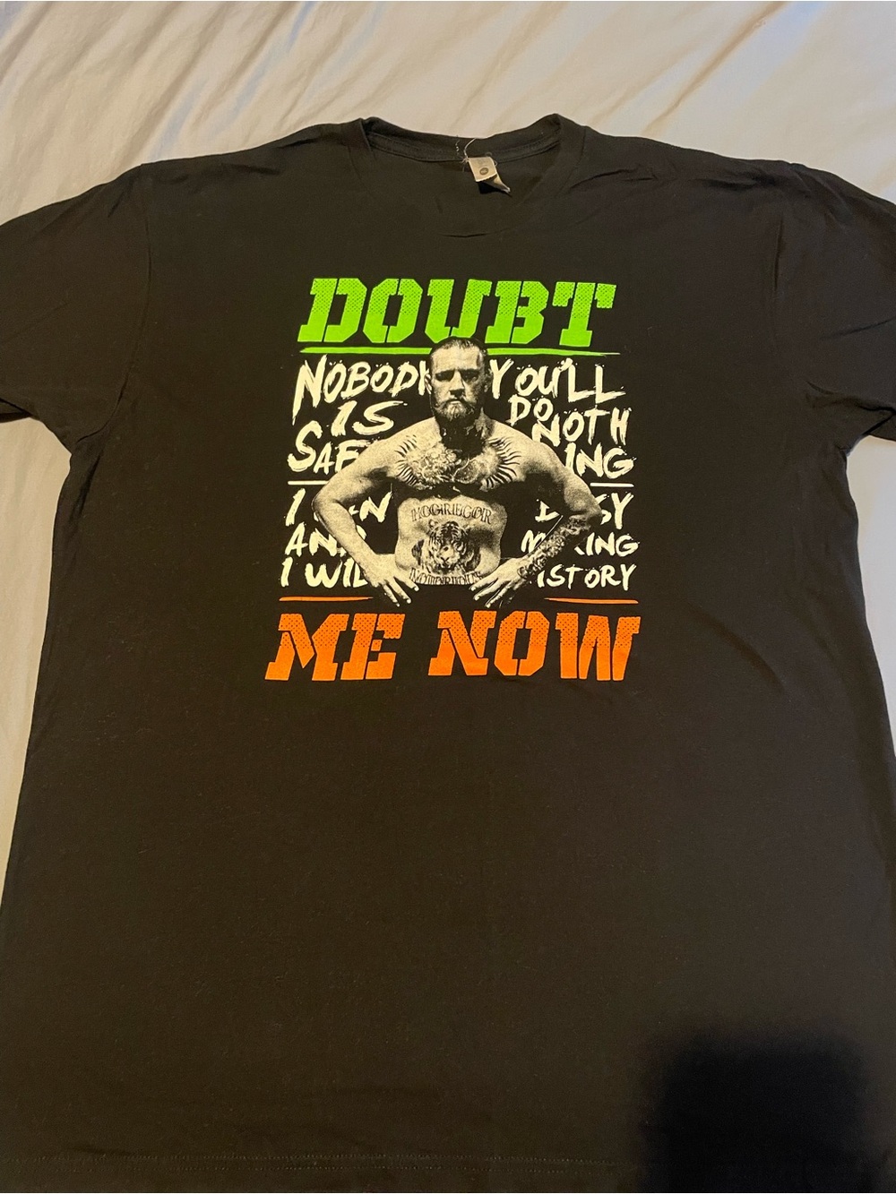 Next Level Apparel Black Short-Sleeve Tee with Neon Green and Orange Graphic